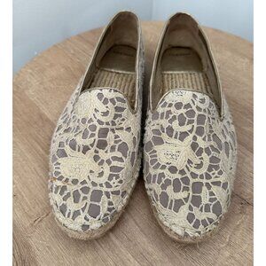 Cole Haan Cream Lace Embroidered Palermo Beige Espadrilles Size 9.5 Bohemain